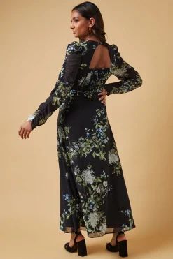 Occasion Abstract Floral Ruched Sleeve Midaxi Dress
