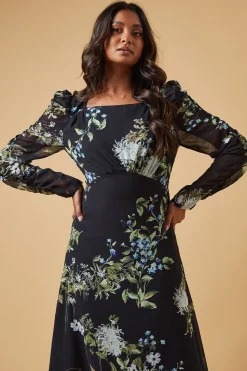 Occasion Abstract Floral Ruched Sleeve Midaxi Dress