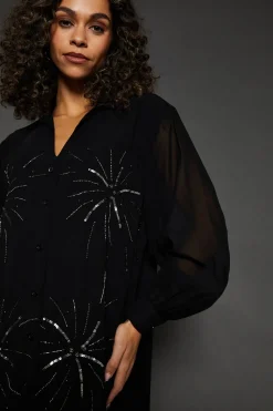 Occasion Embellished Sequin Midi Shirt Dress