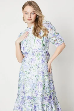 Occasion Floral Lace Button Through Midi Dress