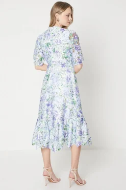 Occasion Floral Lace Button Through Midi Dress
