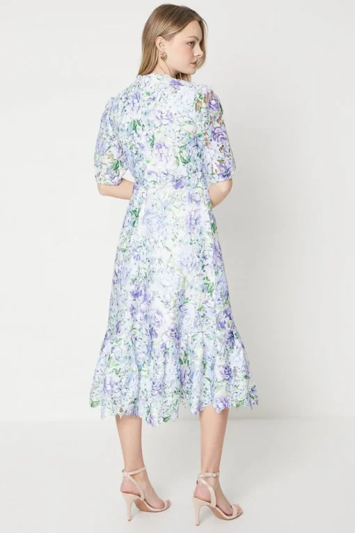 Occasion Floral Lace Button Through Midi Dress