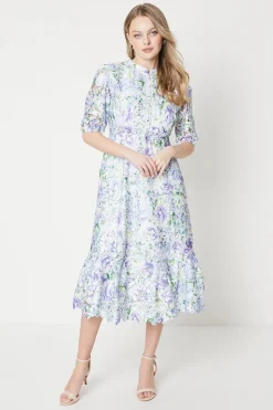 Occasion Floral Lace Button Through Midi Dress