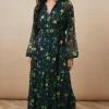 Occasion Floral Metallic Spot Tiered Midaxi Dress