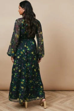 Occasion Floral Metallic Spot Tiered Midaxi Dress
