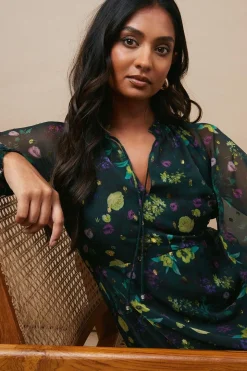 Occasion Floral Metallic Spot Tiered Midaxi Dress