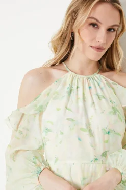 Occasion Floral Organza Cold Shoulder Midi Dress