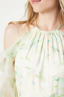 Occasion Floral Organza Cold Shoulder Midi Dress