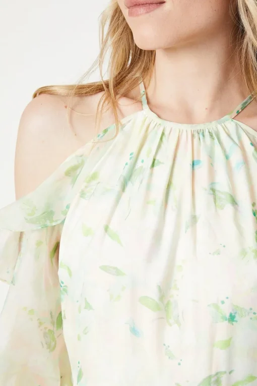 Occasion Floral Organza Cold Shoulder Midi Dress