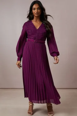 Occasion Floral Organza Pleated Midi Dress