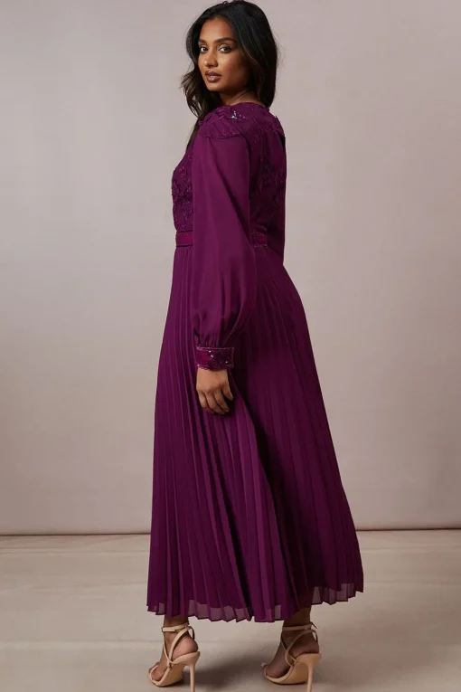 Occasion Floral Organza Pleated Midi Dress