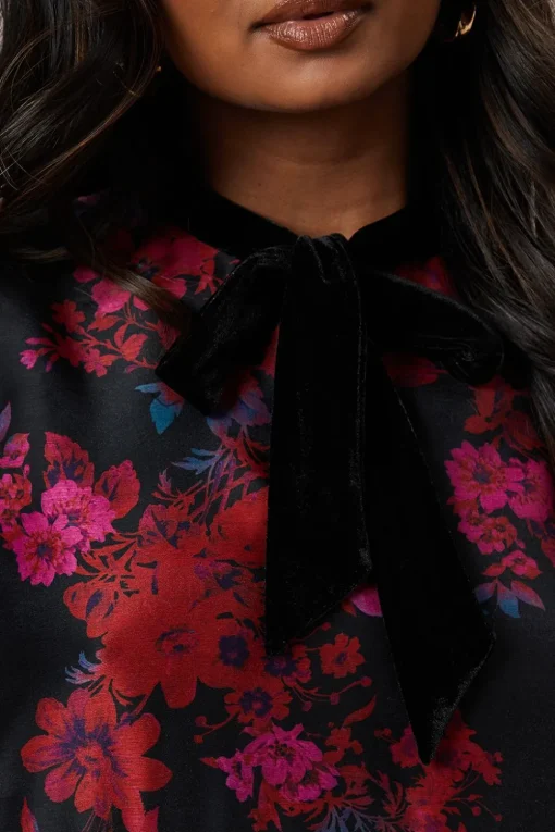 Occasion Floral Organza Velvet Trim Smock Dress