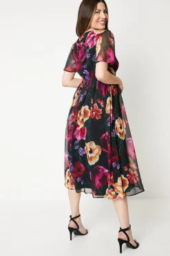Occasion Floral Pleated Waist Midi Dress