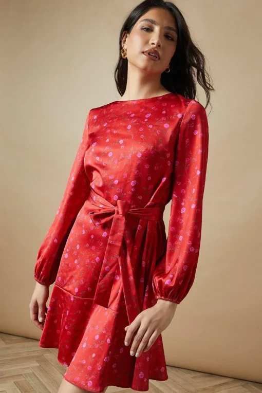 Occasion Floral Satin Cowl Mini Dress