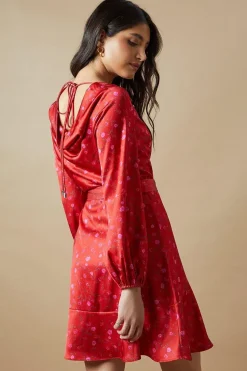 Occasion Floral Satin Cowl Mini Dress