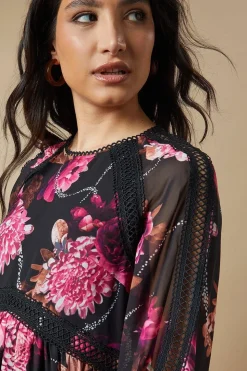 Occasion Floral Trim Insert Midaxi Dress