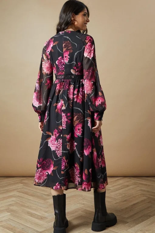 Occasion Floral Trim Insert Midaxi Dress