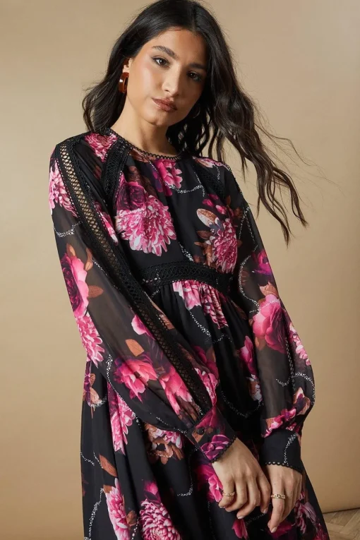 Occasion Floral Trim Insert Midaxi Dress