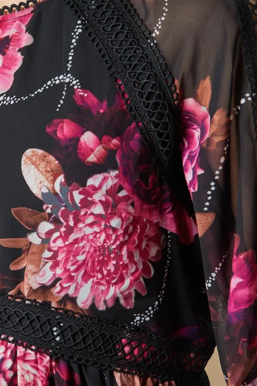 Occasion Floral Trim Insert Midaxi Dress