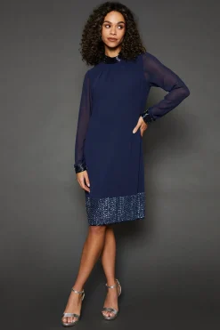 Occasion Hand Embellished Sequin High Neck Shift Dress