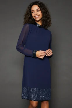 Occasion Hand Embellished Sequin High Neck Shift Dress
