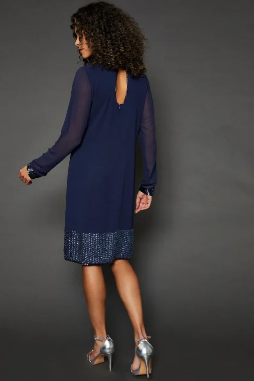 Occasion Hand Embellished Sequin High Neck Shift Dress