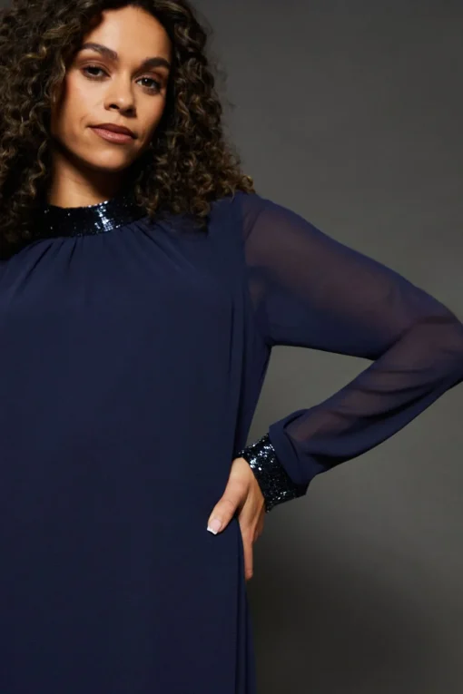 Occasion Hand Embellished Sequin High Neck Shift Dress