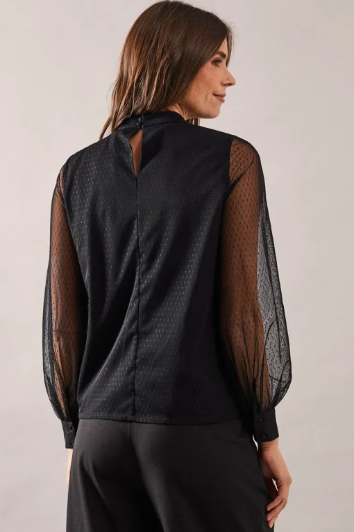 Occasion High Neck Mesh And Lace Trim Blouse
