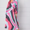 Occasion Printed Satin Wrap Midi Dress