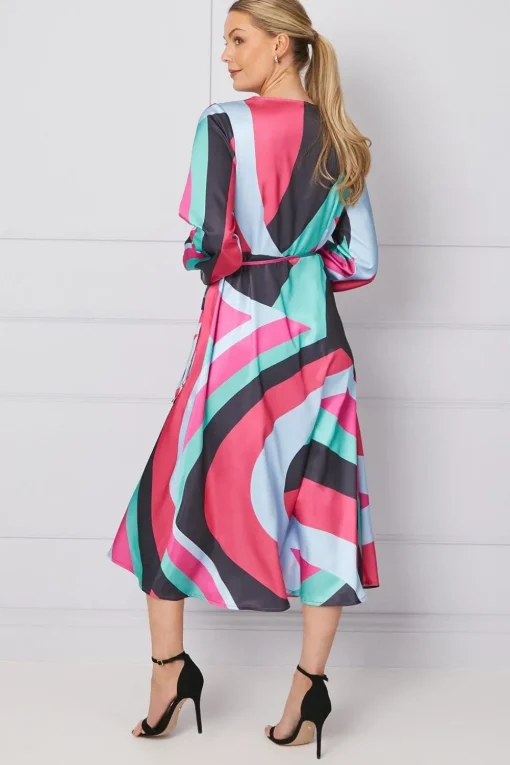 Occasion Printed Satin Wrap Midi Dress