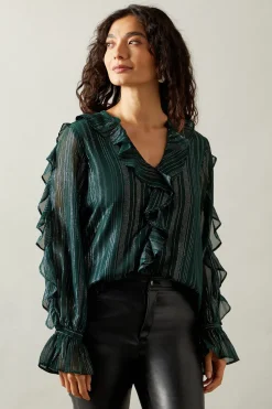 Occasion Ruffle Detail Metallic Blouse