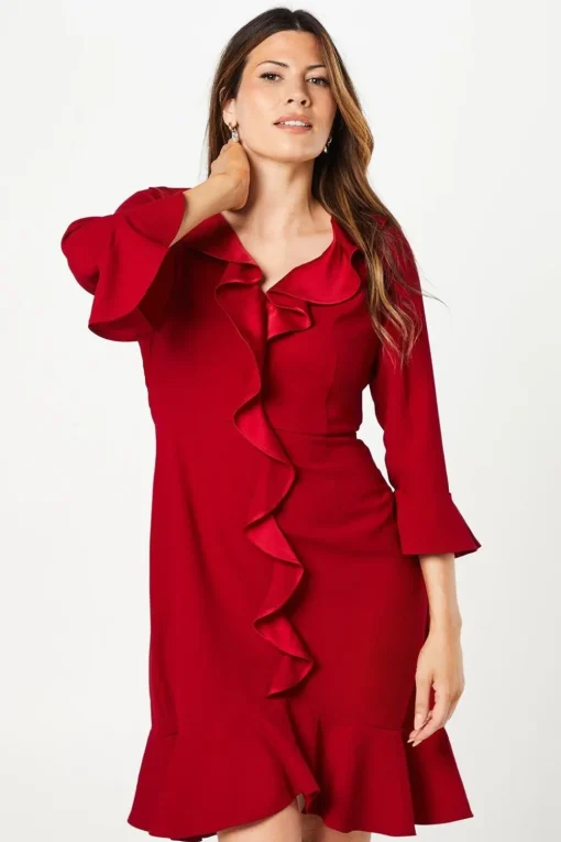 Occasion Satin Ruffle Shift Dress