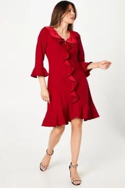 Occasion Satin Ruffle Shift Dress