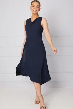 Occasion Tailored Cowl Neck Formal Midi Dress