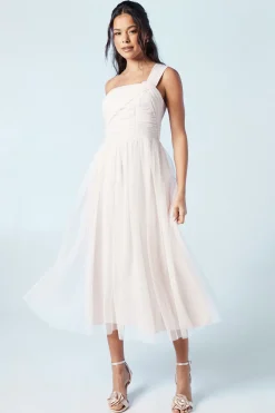 One Shoulder Mesh Bridesmaids Dress