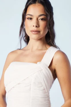 One Shoulder Mesh Bridesmaids Dress