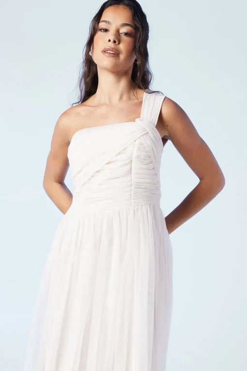 One Shoulder Mesh Bridesmaids Dress