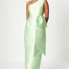 One Shoulder Statement Bow Twill Column Dress