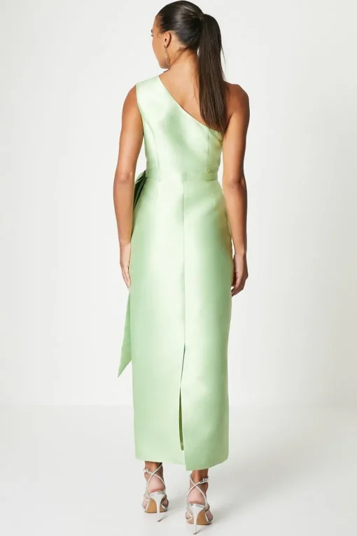 One Shoulder Statement Bow Twill Column Dress