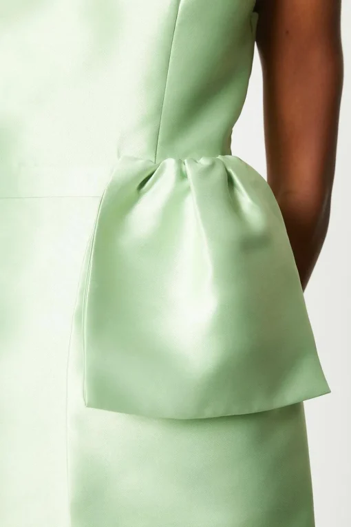 One Shoulder Statement Bow Twill Column Dress