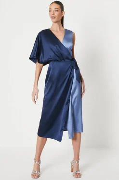 One Sleeve Satin Wrap Dress