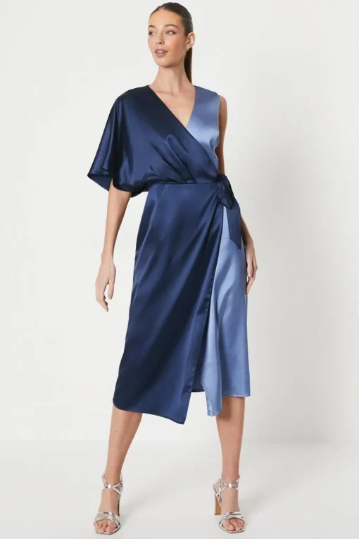 One Sleeve Satin Wrap Dress