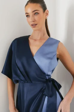One Sleeve Satin Wrap Dress