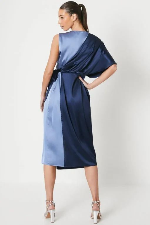 One Sleeve Satin Wrap Dress