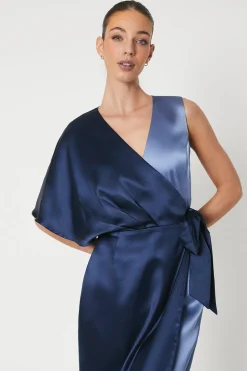 One Sleeve Satin Wrap Dress