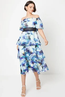 Organza Floral Bardot Midaxi Dress