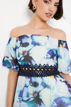Organza Floral Bardot Midaxi Dress