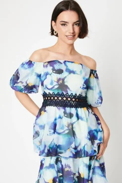 Organza Floral Bardot Midaxi Dress