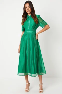Organza Lace Trim Mix Shirt Dress