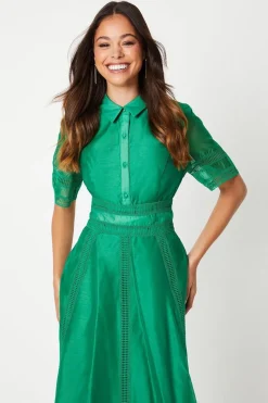 Organza Lace Trim Mix Shirt Dress